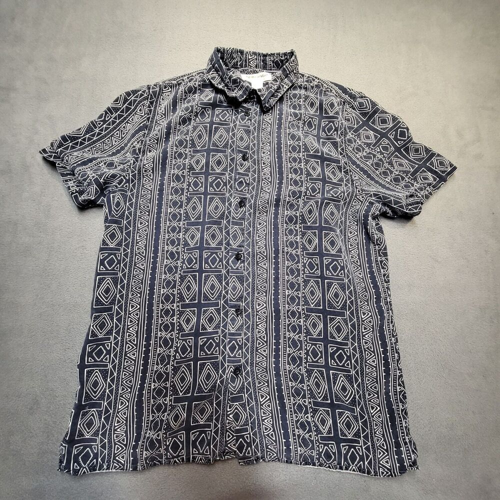 H And M X Coachella Shirt Mens M Blue Button Up Short Sleeve Festival Geometric
